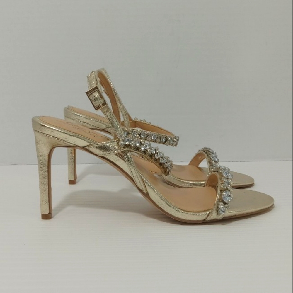 JEWEL BADGLEY MISCHKA Donna Gold Stiletto Heel Sandals Women's Size 7.5